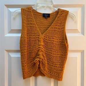 Vici Yellow Cropped Ruched Tank Top